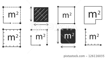 Square meter icon line quantity area, m2 measuring area sign symbol. Simple territory measurement. Flat area square meter. 126116035