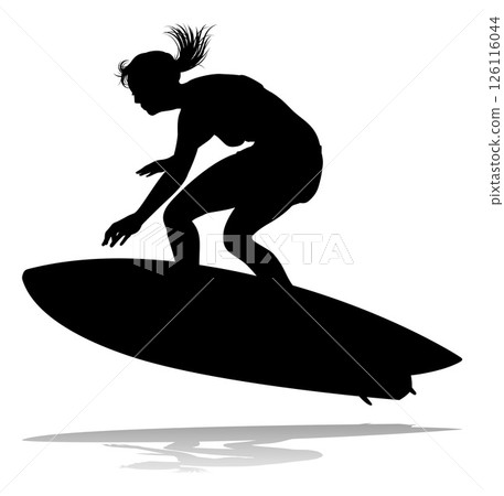 Woman Surfer Surfboard Female Surfer Silhouette Woman Surfer Surfboard Female Surfer Silhouette 126116044