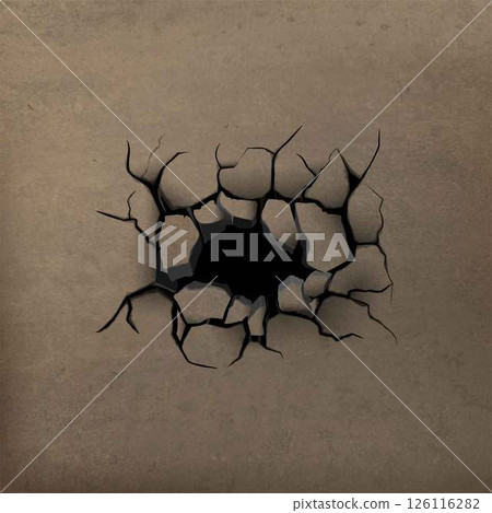 Realistic hole and crack in broken concrete wall. Damage effect. 126116282