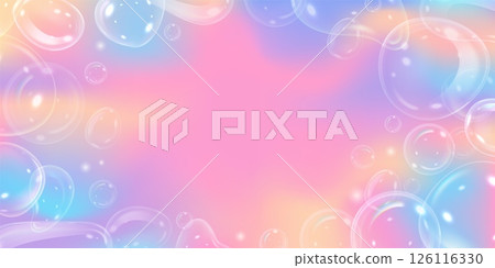 Vector 3D illustration of abstract rainbow banner with soap bubbles. 126116330