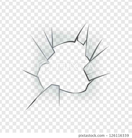 Realistic broken glass effect with cracks and round hole. Realistic broken glass effect with cracks and round hole. 126116339