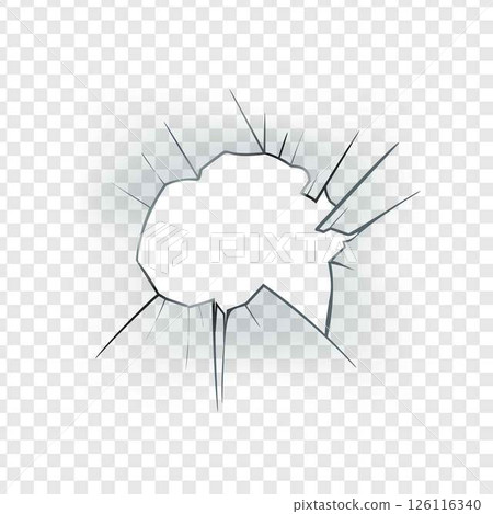 Broken glass effect with hole and cracks, vector illustration. Broken glass effect with hole and cracks, vector illustration. 126116340