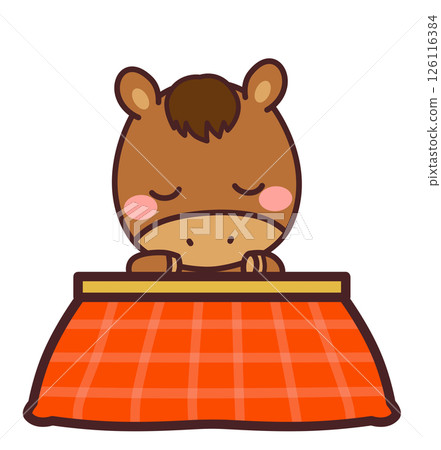 可愛的馬兒在被爐旁放鬆的插圖 126116384