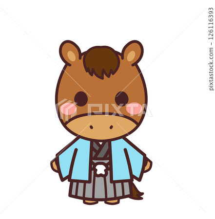 Cute horse character wearing a kimono Illustration material 126116393