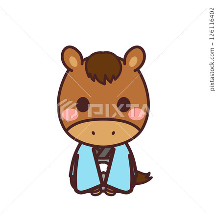 Cute horse character wearing a kimono Illustration material 126116402