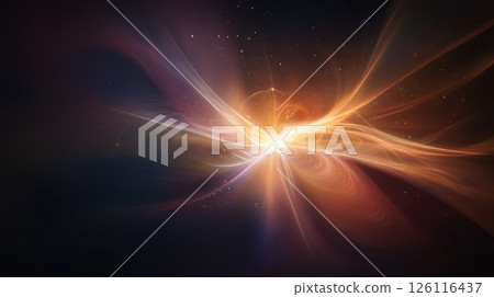 Subtle cosmic radiation field with high-energy photon streams and glowing particles in deep space. 126116437