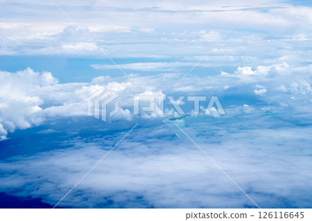 Aerial view of the Tuamotus atoll in French Polynesia with clouds 126116645
