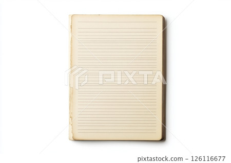 Old vintage blank paper sheet isolated on white background with clipping path, top-down view for design, poster, print or photo mockup with retro texture 126116677