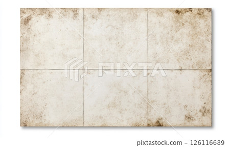Old vintage blank paper sheet isolated on white background with clipping path, top-down view for design, poster, print or photo mockup with retro texture 126116689