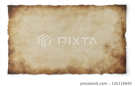 Old vintage blank paper sheet isolated on white background with clipping path, top-down view for design, poster, print or photo mockup with retro texture 126116695