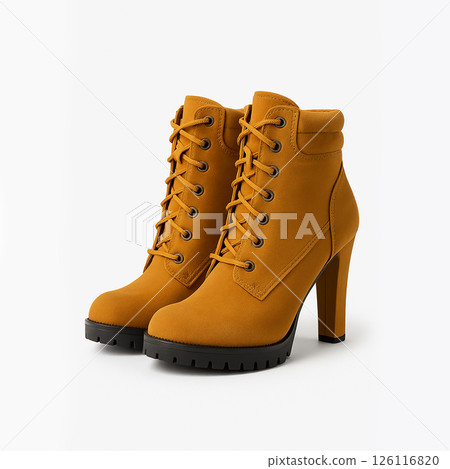 Yellow High-Heeled Boots with Wraparound Laces 126116820