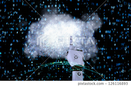 Cloud computing technology concept with robot with graphic display Cloud computing technology concept with robot with graphic display 126116893