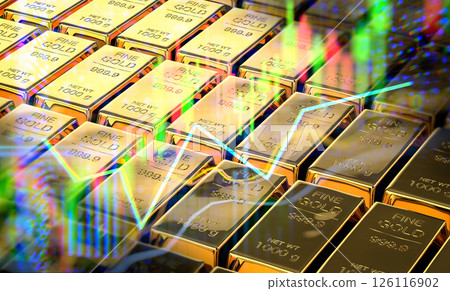Gold price rising concept with business graph on bullion background 126116902