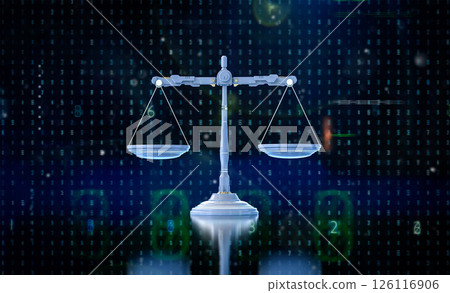 Digital law concept with law scale with graphic display Digital law concept with law scale with graphic display 126116906