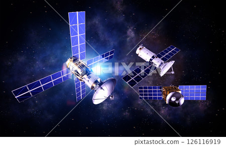 Group of satellite dishes for digital telecommunication in space 126116919