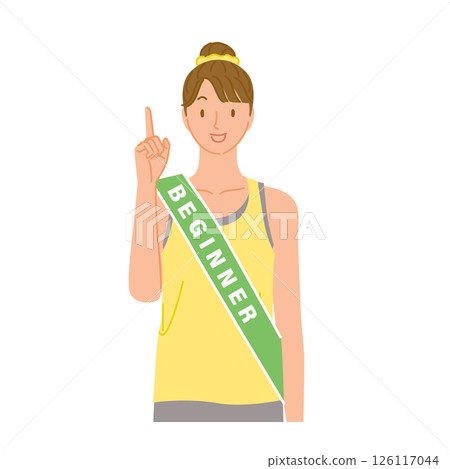Gym beginner (smiling young woman): pointing 126117044