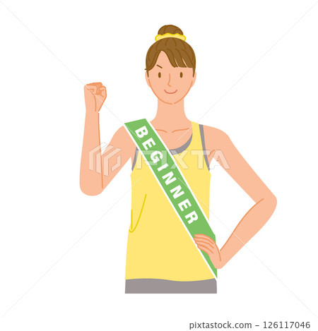 Gym beginner (smiling young woman): One-handed fist pump Gym beginner (smiling young woman): One-handed fist pump 126117046