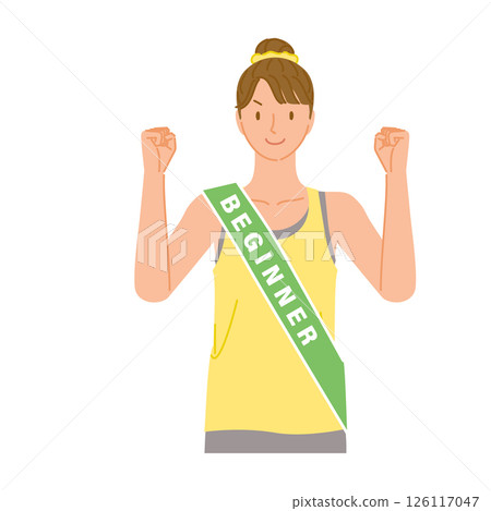 Gym beginner (smiling young woman): fist pump with both hands Gym beginner (smiling young woman): fist pump with both hands 126117047