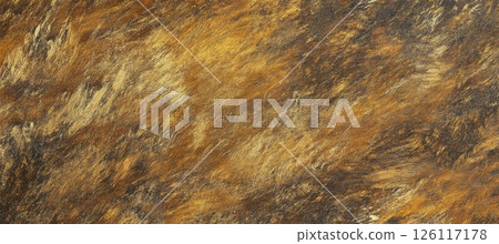 Detailed close-up of aged gold leaf texture with rich brush strokes and color variation. Perfect elegant background for luxury, vintage, and artistic design projects. 126117178