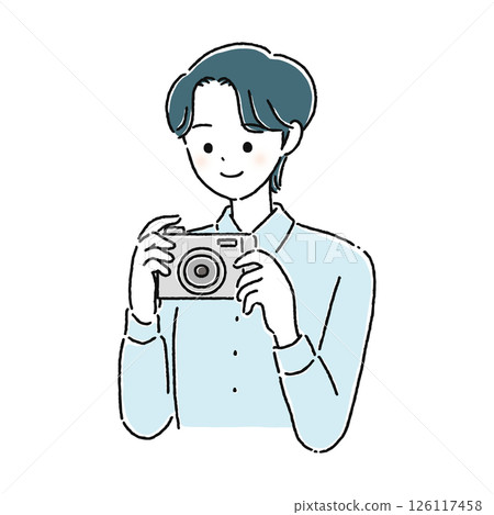 Man taking a picture with a digital camera Man taking a picture with a digital camera 126117458