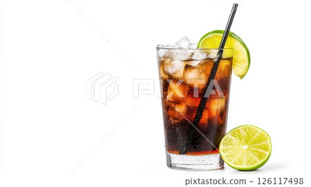 Long Island Iced Tea isolated on a white background, high-resolution photography, copy space for text and web design use, high-level details, hyper-realistic quality 126117498