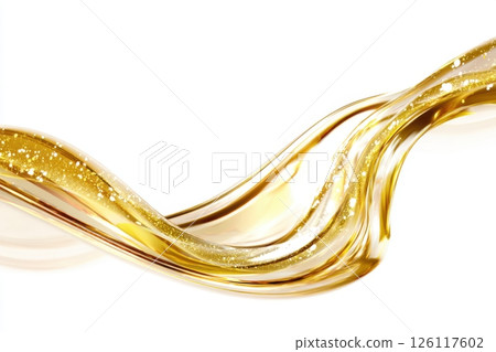 golden oil texture, cosmetic gel liquid isolated on a white background. Abstract glowing glitter wave for beauty product advertising design golden oil texture, cosmetic gel liquid isolated on a white background. Abstract glowing glitter wave for beauty product advertising design 126117602