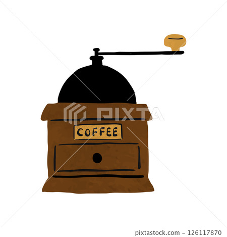 Watercolor hand drawn illustration of a coffee mill 126117870
