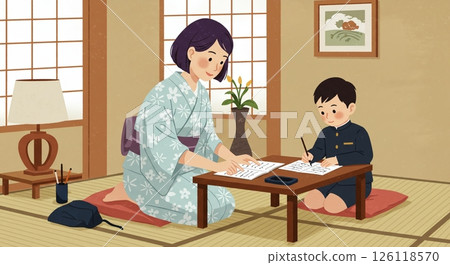 日式房間的家庭作業：母子的學習時間 126118570