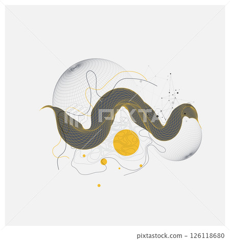 Abstract wireframe wave. Template for science and technology presentation. Vector art. Abstract wireframe wave. Template for science and technology presentation. Vector art. 126118680