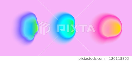 Set color neon irregular blob gradient, blend gradation. Abstract colorful blur shapes on light pink background. Abstract y2k pop design elements Aura concept with glow effect Vector illustration. 126118803