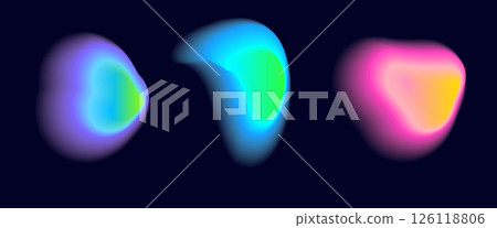 Set color neon irregular blob gradient, blend gradation. Abstract colorful blur shapes on dark blue background. Abstract y2k pop design elements Aura concept with glow effect Vector illustration. Set color neon irregular blob gradient, blend gradation. Abstract colorful blur shapes on dark blue background. Abstract y2k pop design elements Aura concept with glow effect Vector illustration. 126118806