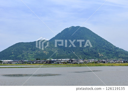 Mount Mikami during rice planting season Mount Mikami during rice planting season 126119135