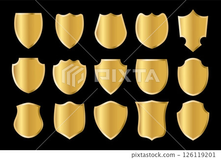 Set of Gold Shield Icons for Branding, Security Logos, Heraldry Designs, and Digital Projects. Vector illustration Set of Gold Shield Icons for Branding, Security Logos, Heraldry Designs, and Digital Projects. Vector illustration 126119201