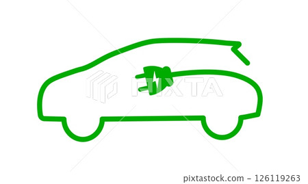 Electric Eco Car with Plug Icon in Green Outline Style for Sustainability Projects, Renewable Energy, and Eco-Friendly Campaigns. Vector illustration Electric Eco Car with Plug Icon in Green Outline Style for Sustainability Projects, Renewable Energy, and Eco-Friendly Campaigns. Vector illustration 126119263