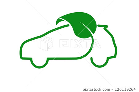 Eco-Friendly Car Outline with Leaf Symbol, Perfect for Sustainability Projects, Green Energy, and Environmental Campaigns. Vector Illustration. 126119264