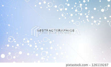 Modern abstract molecules structure for science or medical background. DNA helix or atom visualization. Molecular wave flow abstract background. Vector illustration Modern abstract molecules structure for science or medical background. DNA helix or atom visualization. Molecular wave flow abstract background. Vector illustration 126119287