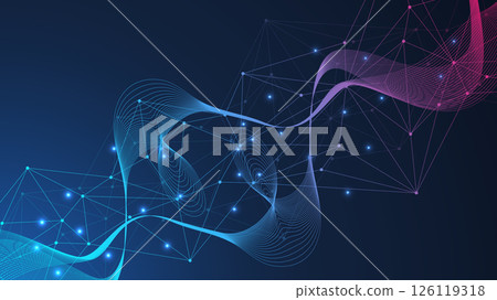 Geometric abstract background with connected line and dots. Structure molecule and communication. Big Data Visualization. Medical, technology, science background. illustration. 126119318