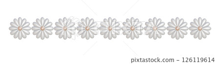 3DCG illustration of a white flower pearl chain Pearl beads lined up in a straight line Line arrangement 4 126119614