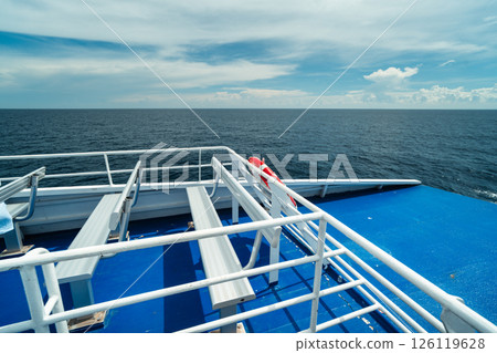 Seats on the deck of an ocean transport and tourist ship Seats on the deck of an ocean transport and tourist ship 126119628