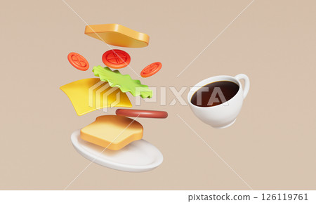 Breakfast  Coffee and Sandwich Icon. 3D Rendering. 126119761