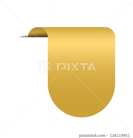 Tag sticker badges. Premium sale shapes. Label product golden corner. Vector ribbons and banners. Luxury gold silk realistic template. Tag sticker badges. Premium sale shapes. Label product golden corner. Vector ribbons and banners. Luxury gold silk realistic template. 126119951