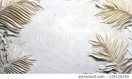 背景與棕櫚葉在白色背景上 背景與棕櫚葉在白色背景上 126120284