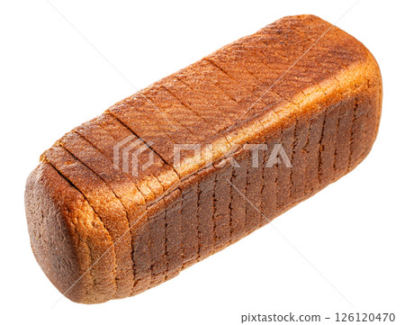 Fresh baked and sliced loaf of spelt sourdough bread. Sliced loaf of brown toast bread isolated on white. Healthy pastry Fresh baked and sliced loaf of spelt sourdough bread. Sliced loaf of brown toast bread isolated on white. Healthy pastry 126120470