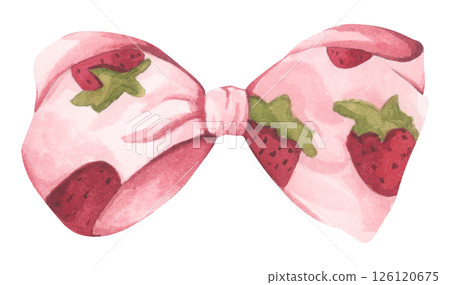 Coquette Strawberry Bow Watercolor in Autumn Garden with Soft Pastel and Feminine Vintage Style 126120675