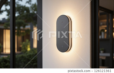 A modern smart wall sconce that can be controlled via voice, app, or motion sensors. The sconce has adjustable lighting intensity and color 126121361