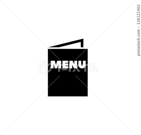 Black silhouette of an open menu booklet for restaurant and dining concepts. 126121402
