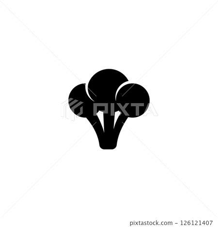 Black silhouette of a broccoli floret for nutrition and healthy eating concepts. 126121407