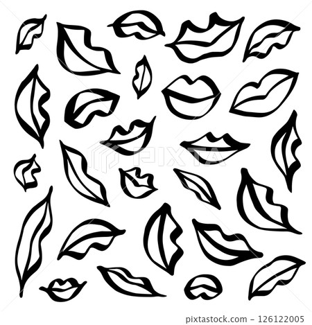 Monochrome linear lips and smiles drawing set Monochrome linear lips and smiles drawing set 126122005