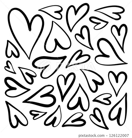 Hand drawn heart doodles set with black ink calligraphy lines on white background Hand drawn heart doodles set with black ink calligraphy lines on white background 126122007