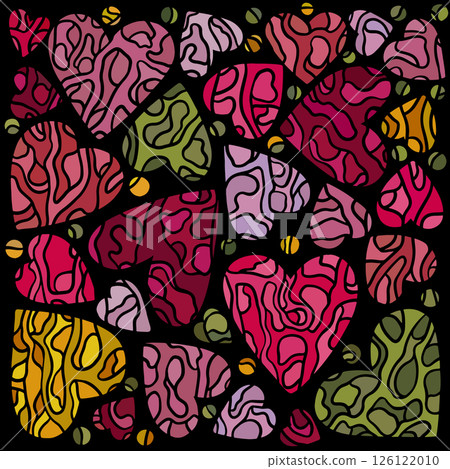 Hand drawn Colorful Hearts with Wavy Line Accents Set Hand drawn Colorful Hearts with Wavy Line Accents Set 126122010